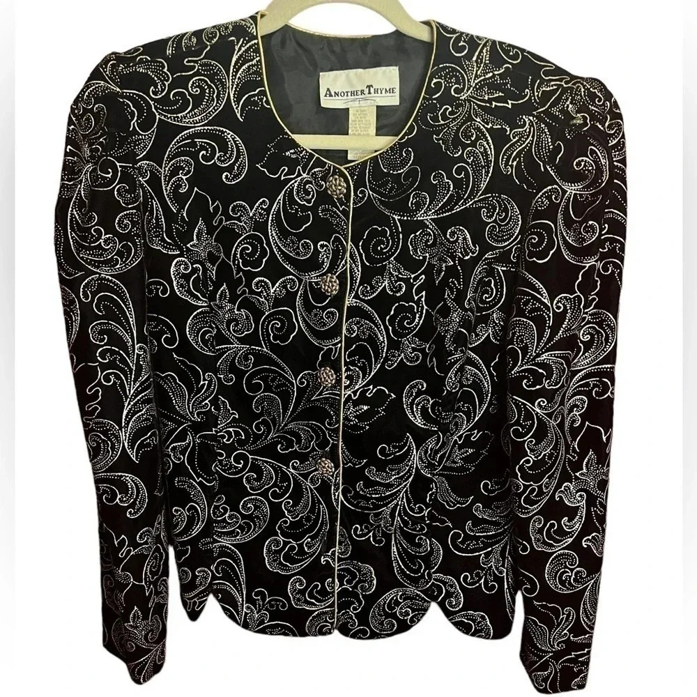 Another Thyme Embroidered Vintage Scallop Hem Jacket Holiday Wedding